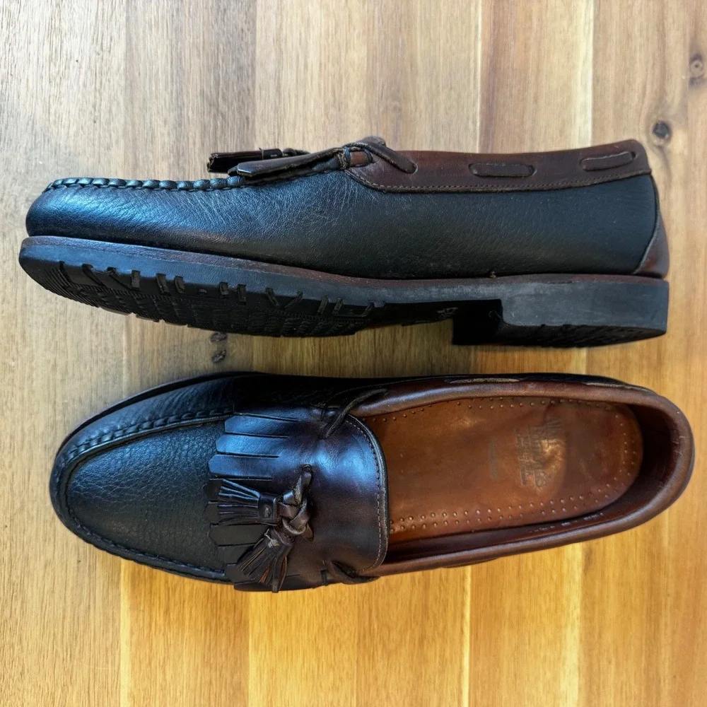 Allen‎ Edmonds Nashua Men 10.5 D Brown Black Leather Kiltie Tassel Loafers 42250